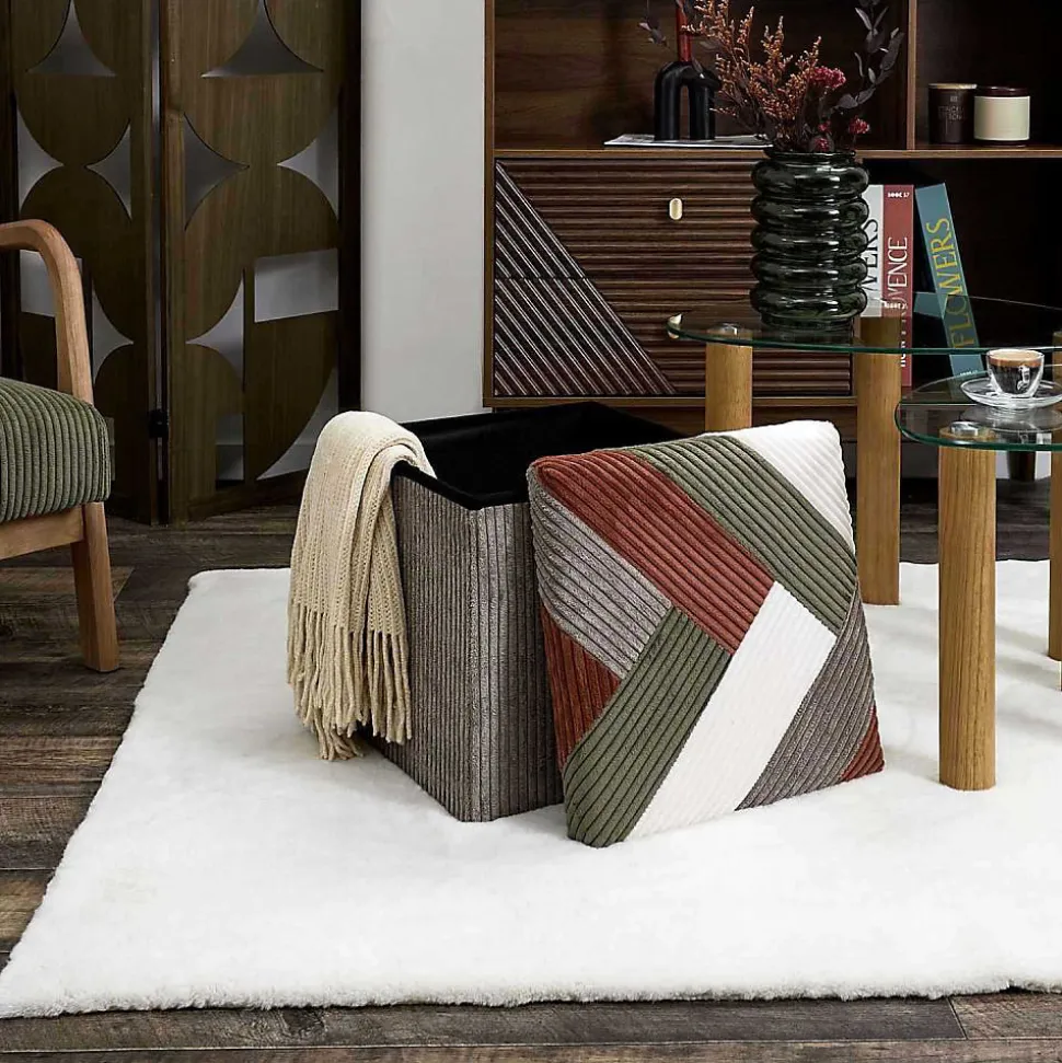 Pouf coffre pliable patchwork côtelé Scott