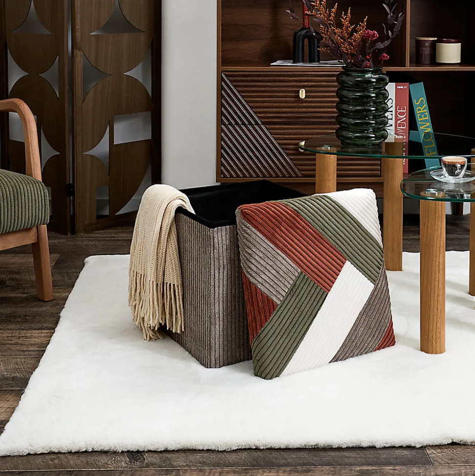 Pouf coffre pliable patchwork côtelé Scott