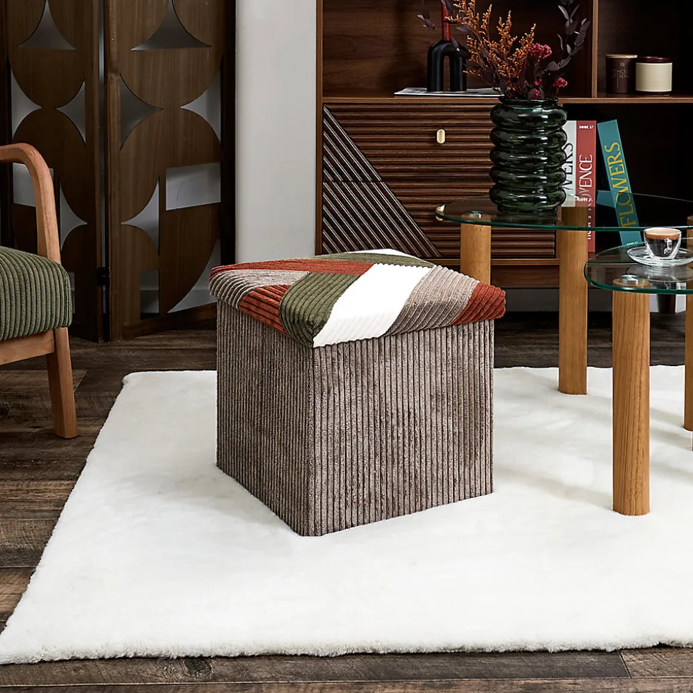 Pouf coffre pliable patchwork côtelé Scott