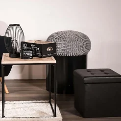 Pouf coffre pliable PU assise capitonnée