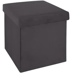 Pouf coffre pliable velours Tess - L. 38 x H. 38 cm