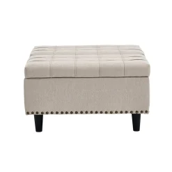 Pouf de Rangement - Banc Coffre Carré avec Grande Capacité de Stockage et Assise Confortable en Tissu, 75x75x41 cm - Beige