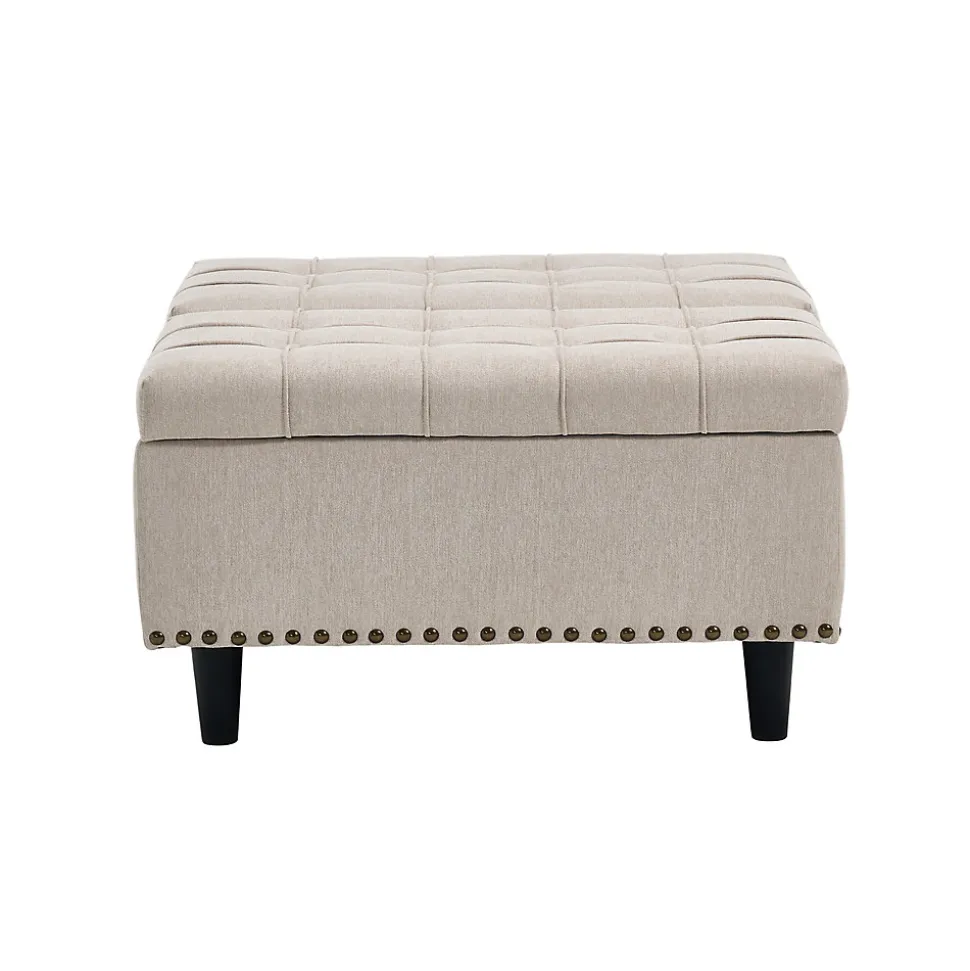 Pouf de Rangement - Banc Coffre Carré avec Grande Capacité de Stockage et Assise Confortable en Tissu, 75x75x41 cm - Beige