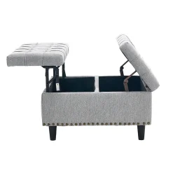 Pouf de Rangement - Banc Coffre Carré avec Grande Capacité de Stockage et Assise Confortable en Tissu, 75x75x41 cm - Gris