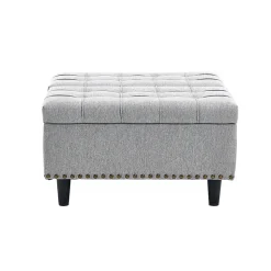 Pouf de Rangement - Banc Coffre Carré avec Grande Capacité de Stockage et Assise Confortable en Tissu, 75x75x41 cm - Gris