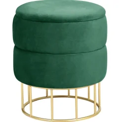 Pouf de Rangement avec Couvercle matelassé AKORD ELZA velour colour Vert Bouteille hauteur 42 cm