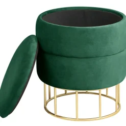 Pouf de Rangement avec Couvercle matelassé AKORD ELZA velour colour Vert Bouteille hauteur 42 cm