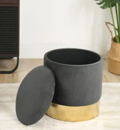 Pouf de Rangement avec Couvercle AKORD GOLDEN velour colour Gris Graphite hauteur 40 cm