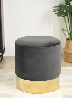 Pouf de Rangement avec Couvercle AKORD GOLDEN velour colour Gris Graphite hauteur 40 cm