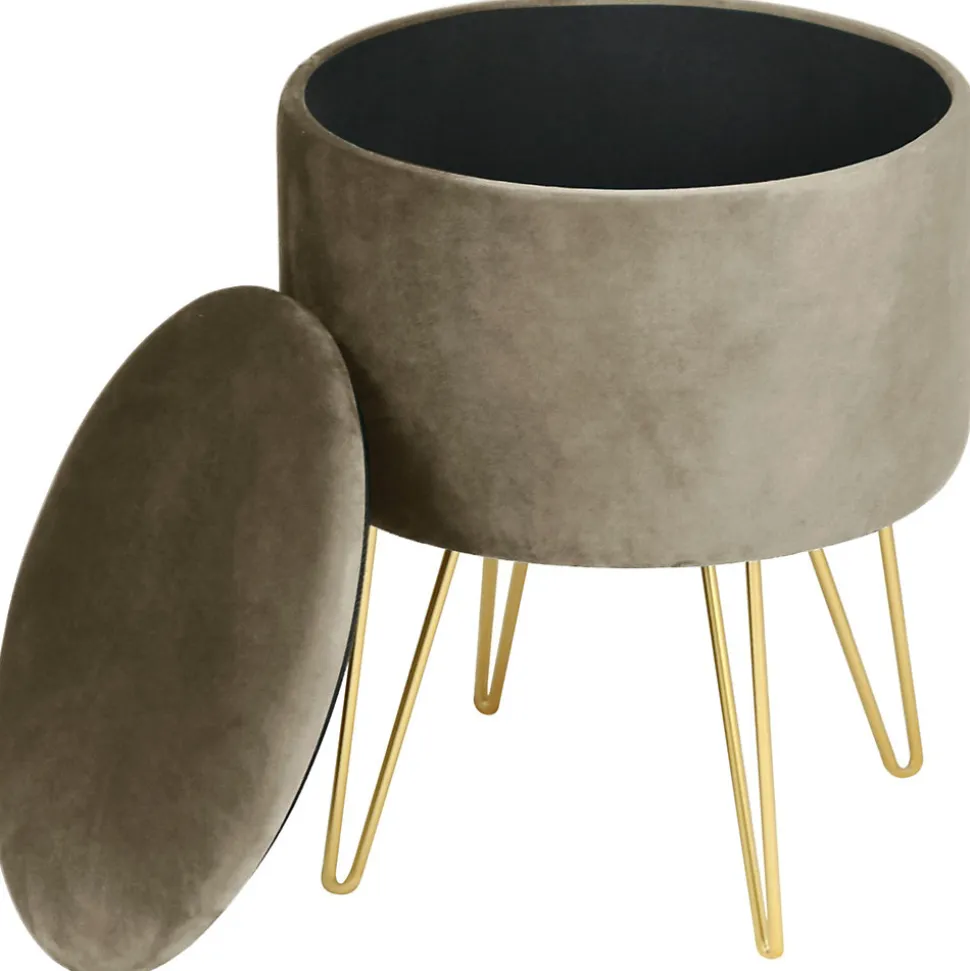 Pouf de Rangement avec Couvercle AKORD LILI velour colour Beige hauteur 45 cm