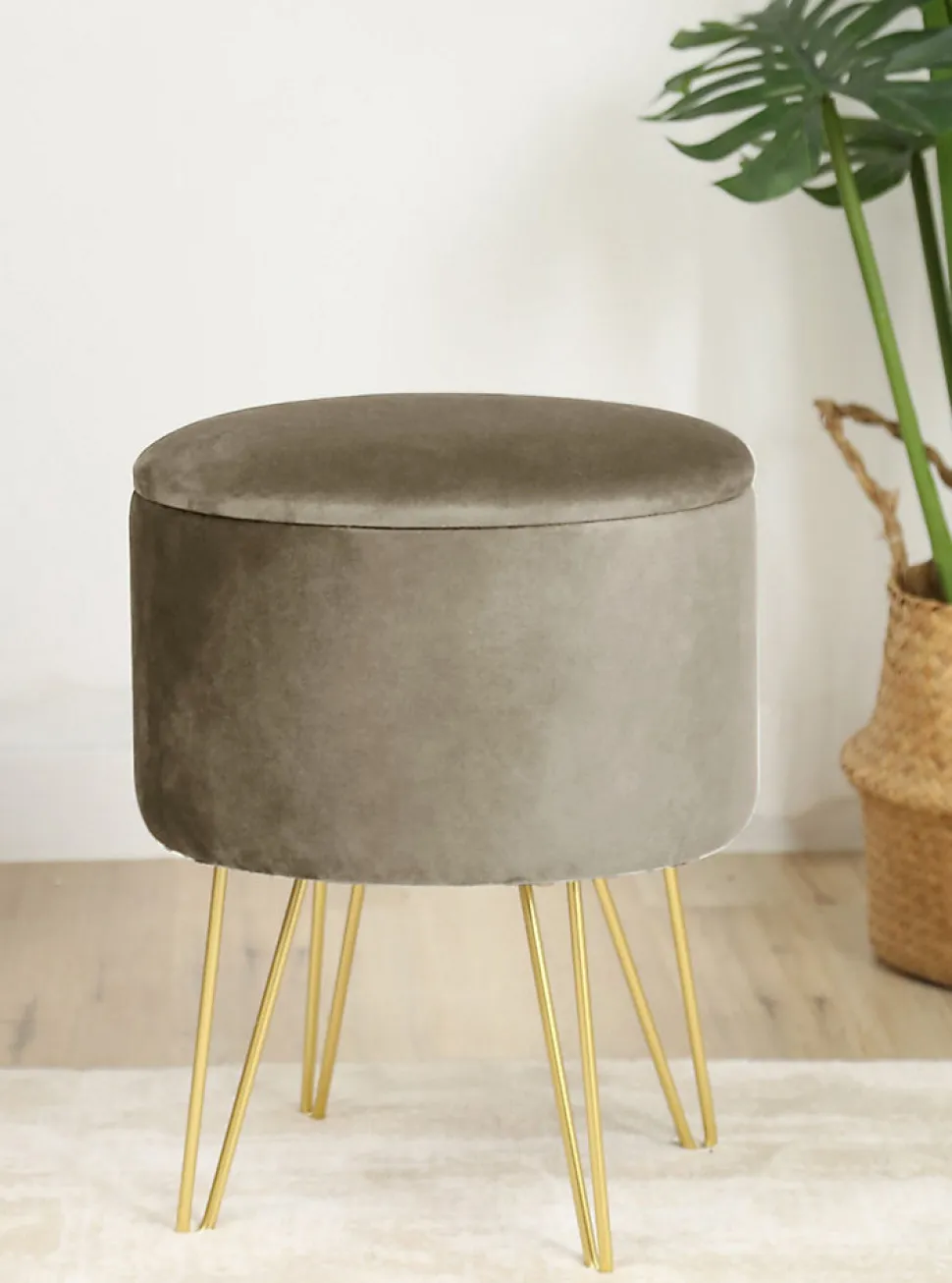 Pouf de Rangement avec Couvercle AKORD LILI velour colour Beige hauteur 45 cm