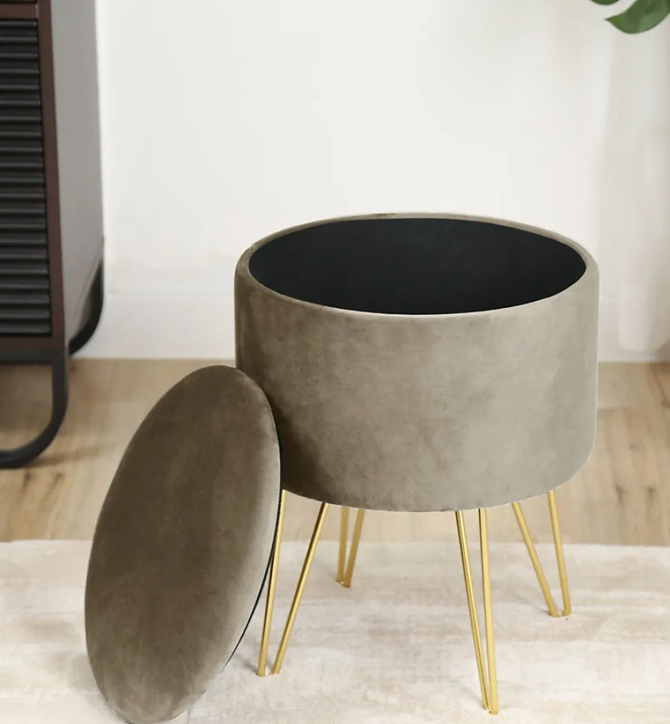 Pouf de Rangement avec Couvercle AKORD LILI velour colour Beige hauteur 45 cm