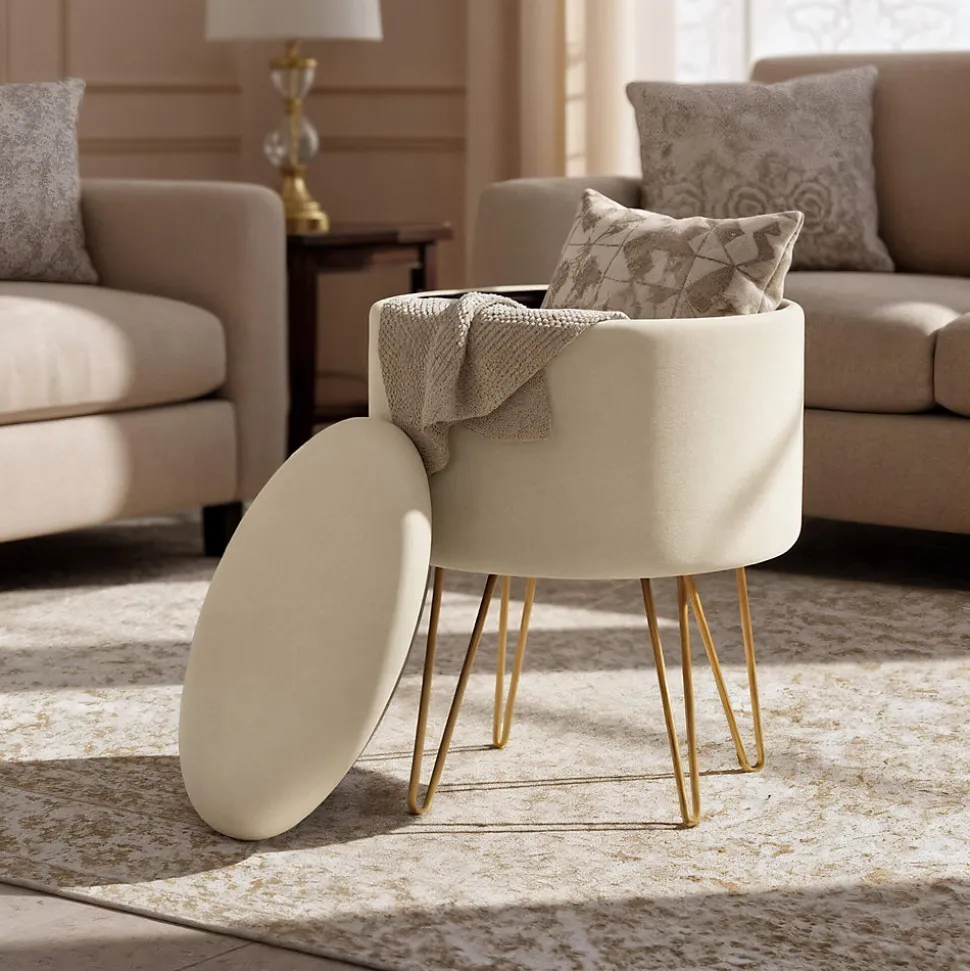 Pouf de Rangement avec Couvercle AKORD LILI velour colour Cachemire hauteur 45 cm
