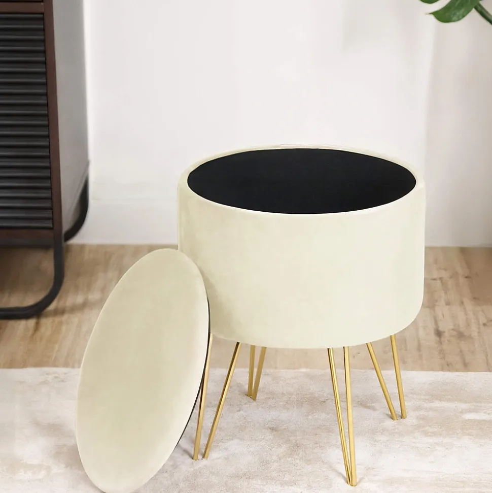 Pouf de Rangement avec Couvercle AKORD LILI velour colour Cachemire hauteur 45 cm