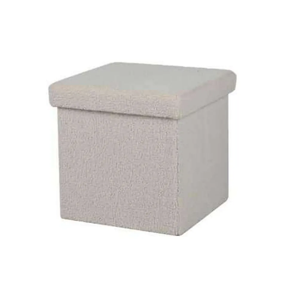 Pouf de rangement pliable Kube revêtement bouclette - Blanc crème