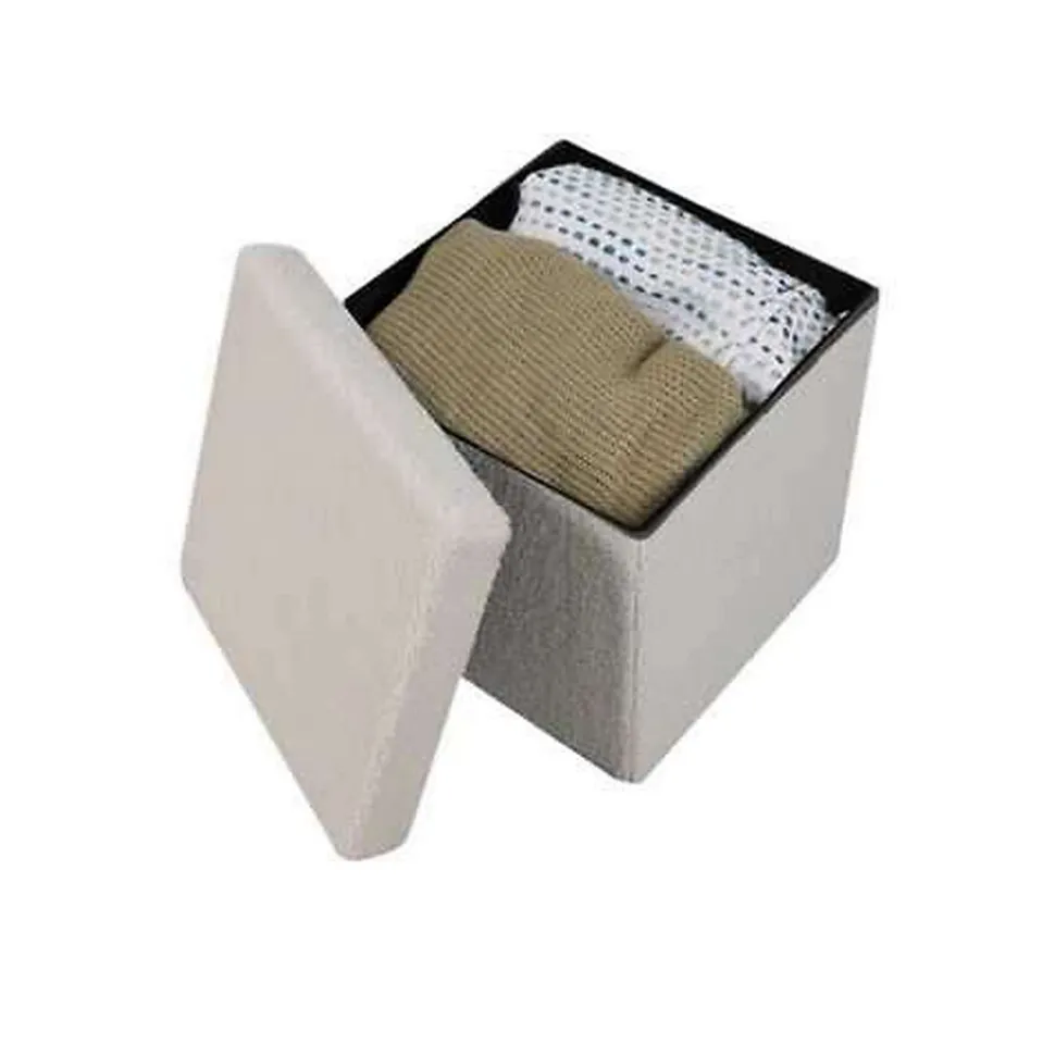 Pouf de rangement pliable Kube revêtement bouclette - Blanc crème