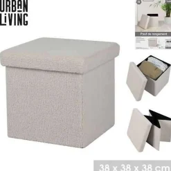 Pouf de rangement pliable Kube revêtement bouclette - Blanc crème