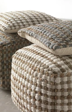 Pouf en coton et jute naturel 45x45x35 cm