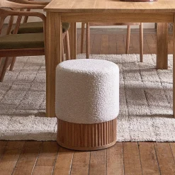 Pouf en teck massif et bouclette