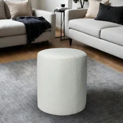 Pouf en tissu bouclette blanc écru Ø33 x H.39cm JBY Creation