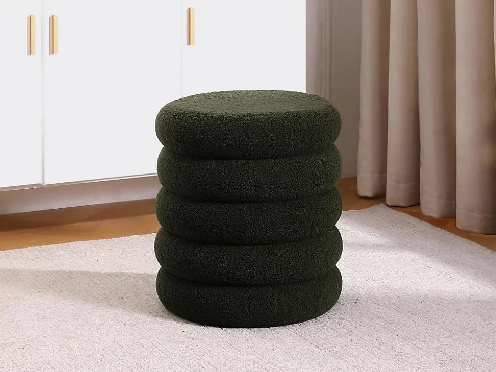 Pouf en tissu bouclette vert sapin ECAMBI