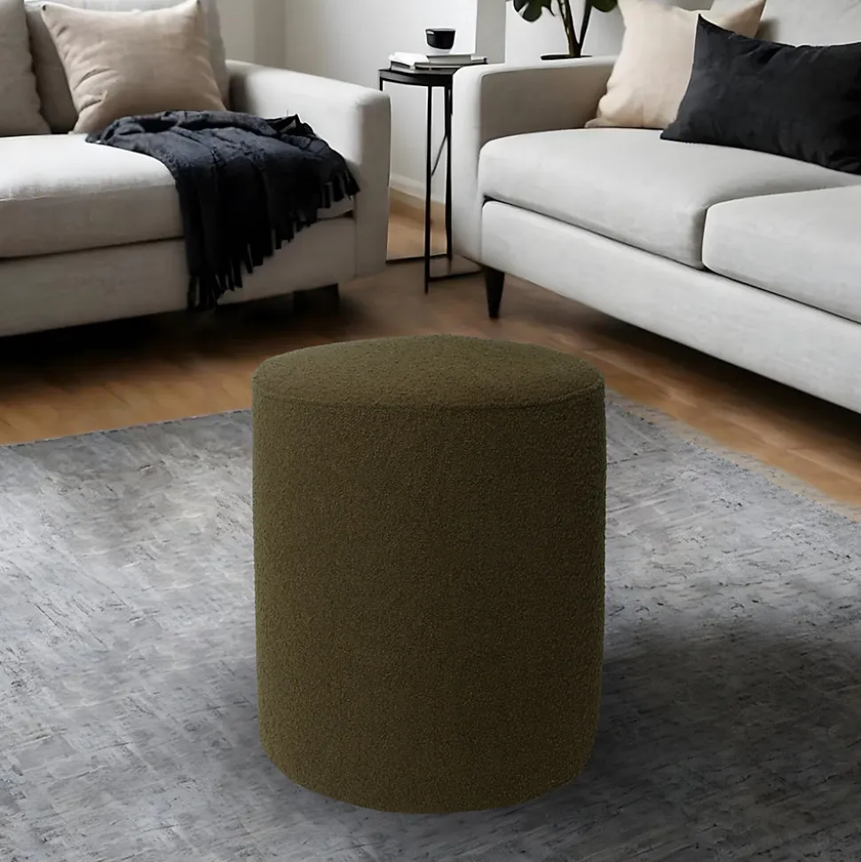 Pouf en tissu bouclette vert kaki Ø33 x H. 39cm JBY Création