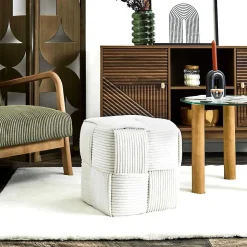 Pouf en tissu côtelé tressé Scott