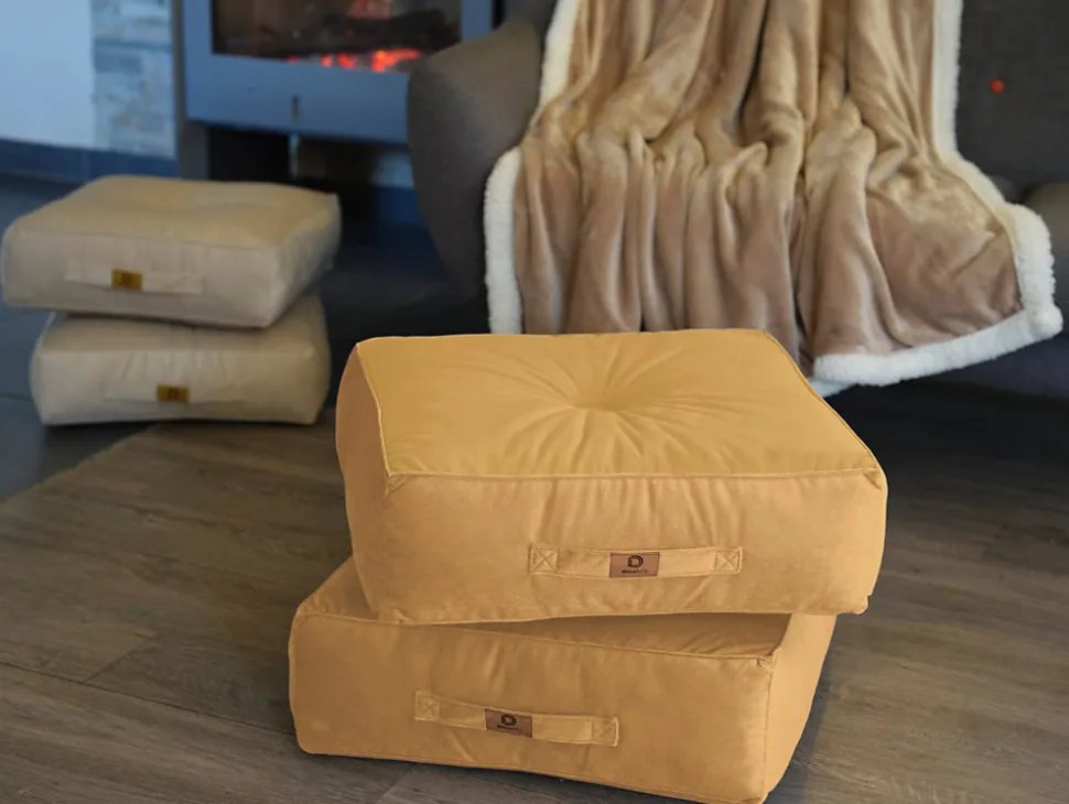 Pouf en velours 50 x 50 x 14 cm ensemble de 2 - beige