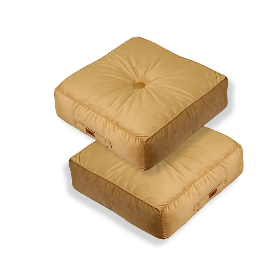 Pouf en velours 50 x 50 x 14 cm ensemble de 2 - beige