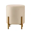 Pouf en velours beige rond pieds métal doré 36x30cm