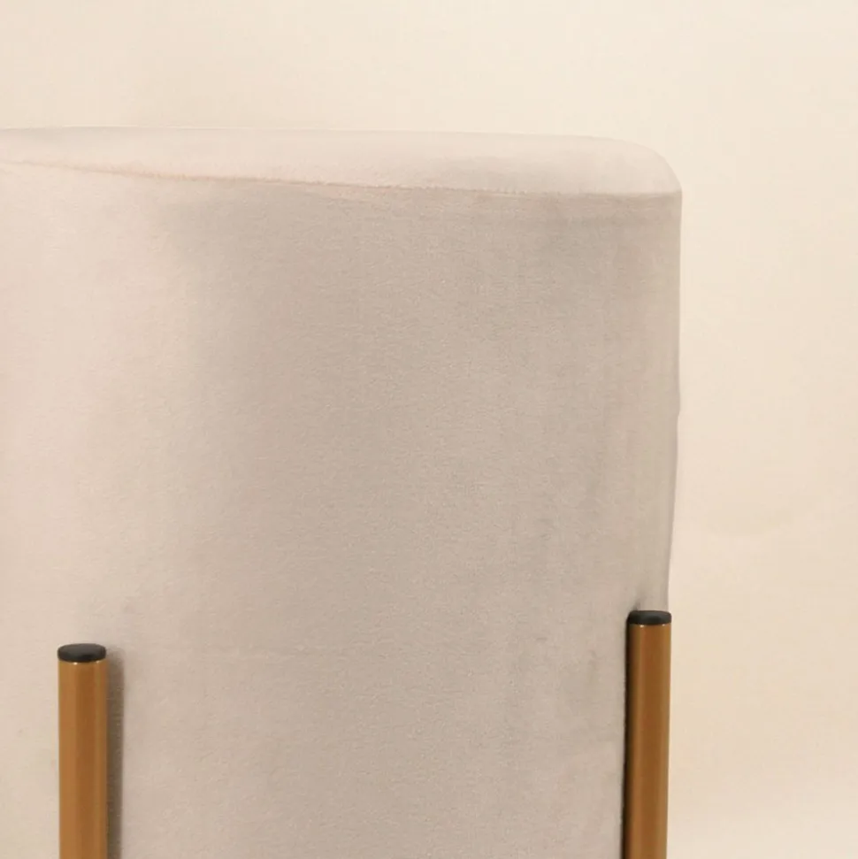 Pouf en velours beige rond pieds métal doré 36x30cm