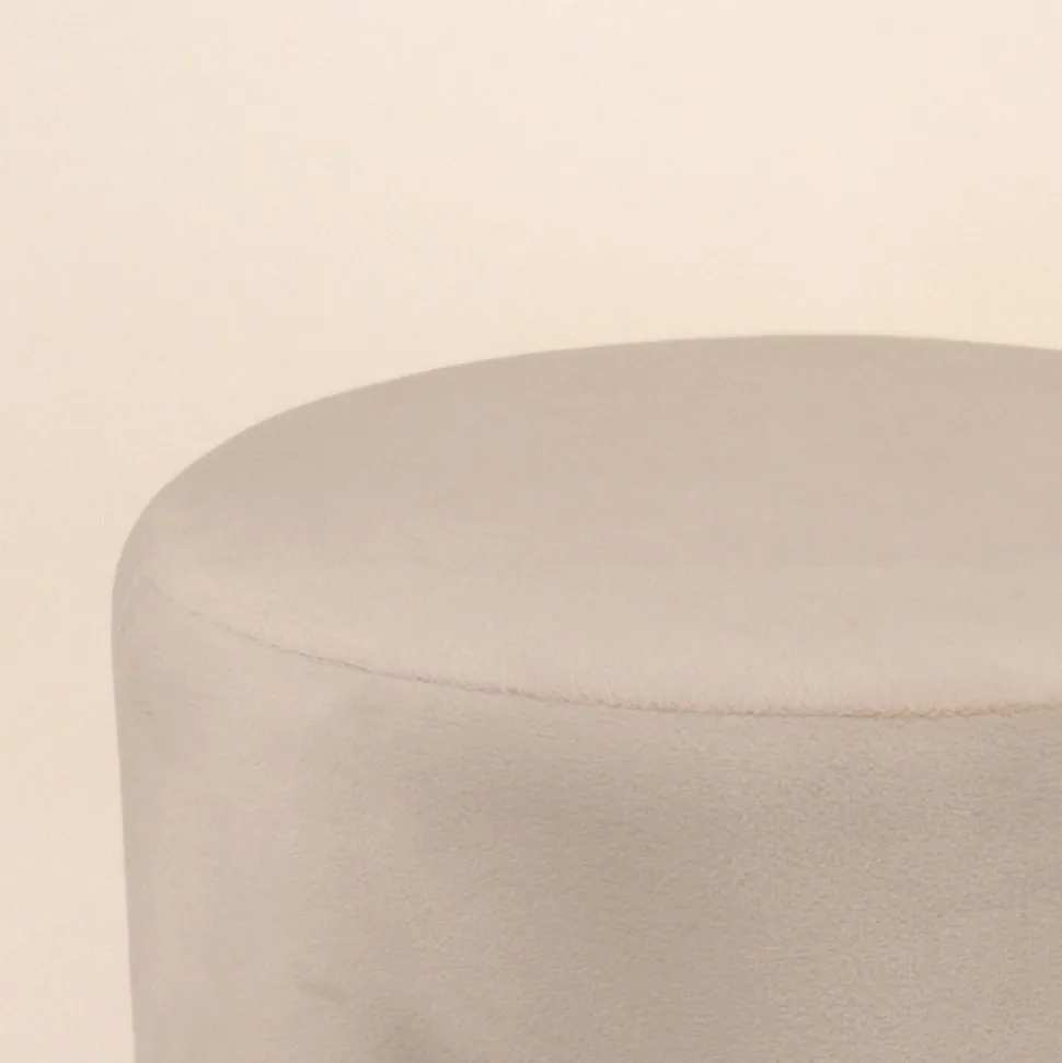 Pouf en velours beige rond pieds métal doré 36x30cm