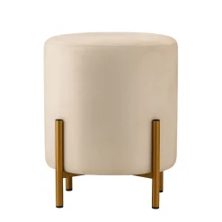 Pouf en velours beige rond pieds métal doré 36x30cm