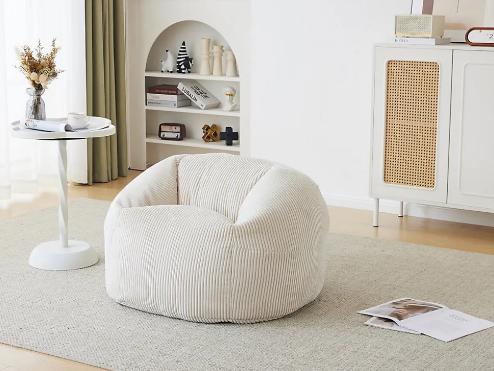 Pouf en velours côtelé "Cusco" 80 x 74 x 49 cm Beige