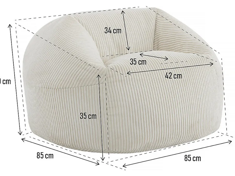 Pouf en velours côtelé "Cusco" 80 x 74 x 49 cm Beige