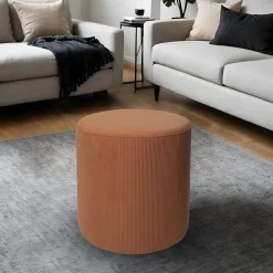 Pouf en velours côtelé marron chocolat Ø33 x H.39 cm, JBY Création