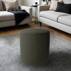 Pouf en velours côtelé vert kaki Ø33 x H.39 cm, JBY Création