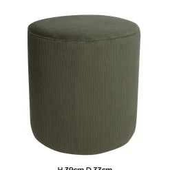 Pouf en velours côtelé vert kaki Ø33 x H.39 cm, JBY Création