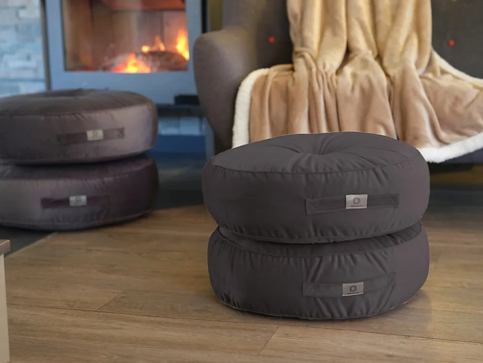 Pouf en velours diamètre 50 ensemble de 2 - gris foncé