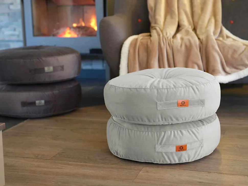 Pouf en velours diamètre 50 ensemble de 2 - gris clair