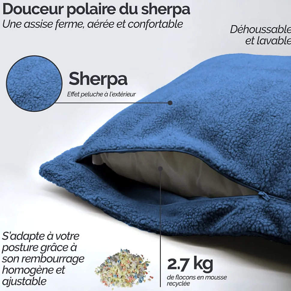 Pouf, fauteuil d'intérieur déhoussable - 90 x 140 cm - Sherpa - Bleu marine - Vivezen
