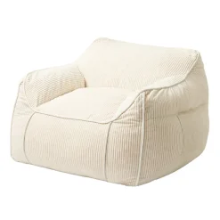 Pouf fauteuil velours côtelé BANANAIR 100x110 cm blanc cassé