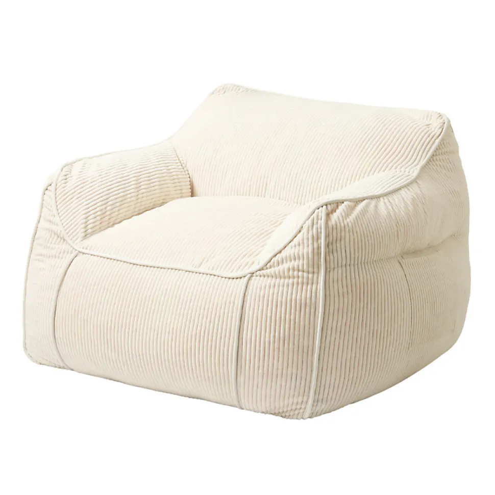 Pouf fauteuil velours côtelé BANANAIR 100x110 cm blanc cassé