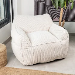 Pouf fauteuil velours côtelé BANANAIR 100x110 cm blanc cassé
