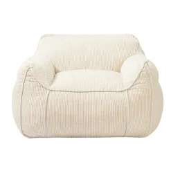 Pouf fauteuil velours côtelé BANANAIR 100x110 cm blanc cassé