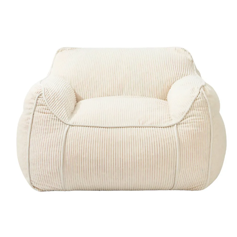 Pouf fauteuil velours côtelé BANANAIR 100x110 cm blanc cassé