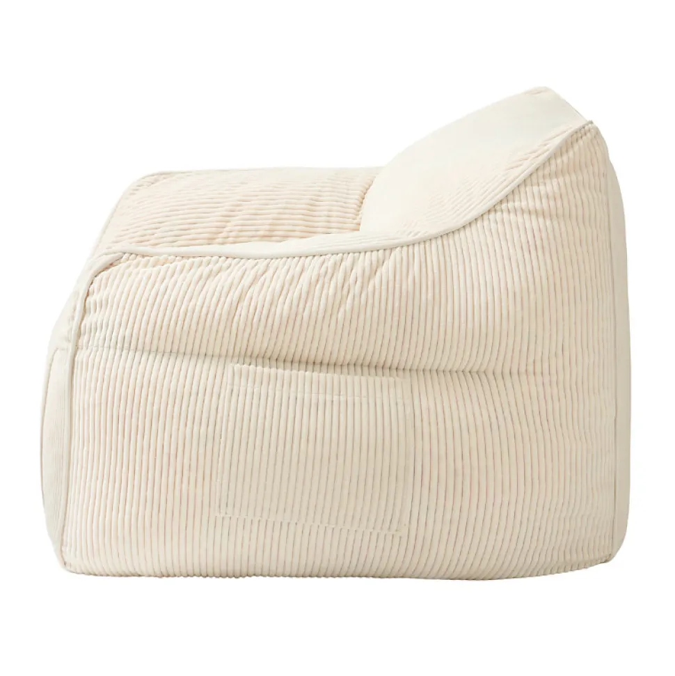 Pouf fauteuil velours côtelé BANANAIR 100x110 cm blanc cassé