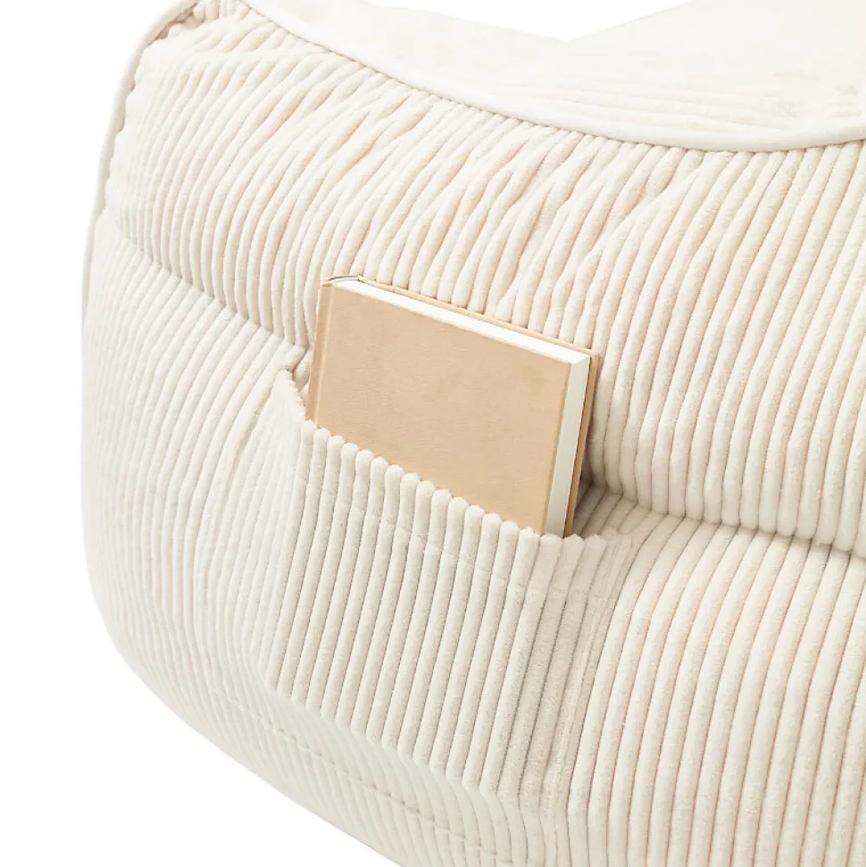 Pouf fauteuil velours côtelé BANANAIR 100x110 cm blanc cassé