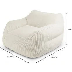 Pouf fauteuil velours côtelé BANANAIR 100x110 cm blanc cassé