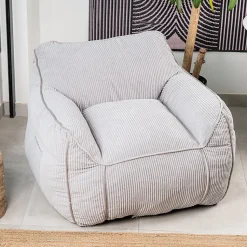 Pouf fauteuil velours côtelé BANANAIR 100x110 cm gris clair